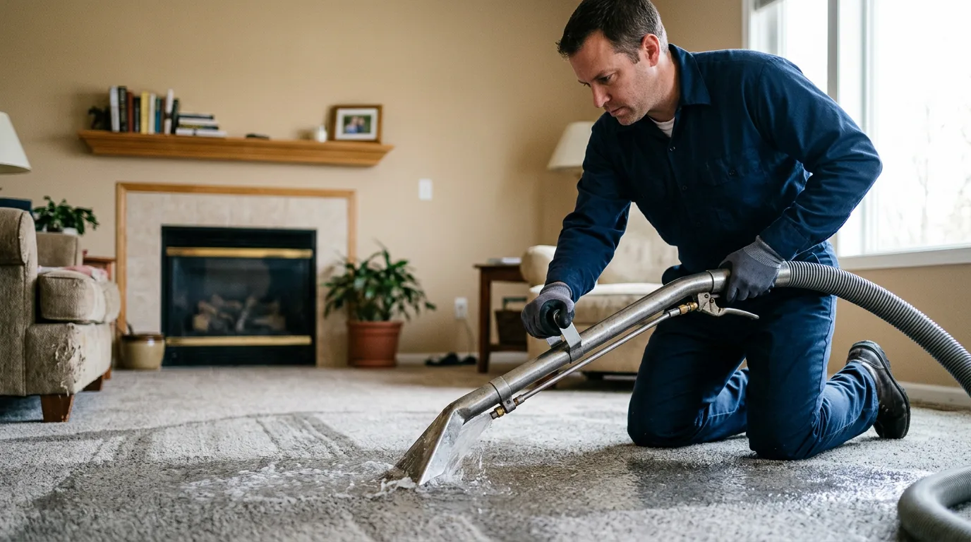 Water damage restoration technician working near Bedminster, NJ